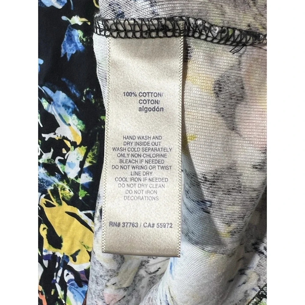 Rafaella Sweater Women XL Floral Studded 3/4‎ Sleeve Ribbed Pullover Black Fall